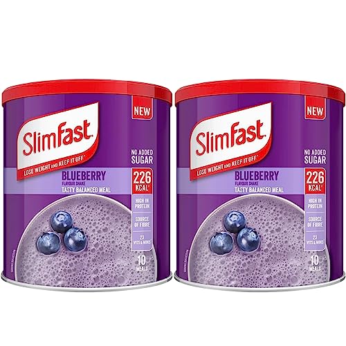 Meal Replacement SlimFast Blueberry Meal Shake Powder 10 Servings 365g Pack of 2 | High in Protein, Source of Fibre, Healthy Shake for Balanced Diet Plan with Vitamins and Minerals