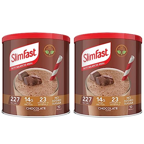 Meal Replacement SlimFast Meal Shake Powder Chocolate 10 Servings 365g Pack of 2 | High in Protein, Source of Fibre, Healthy Shake for Balanced Diet Plan with Vitamins and Minerals