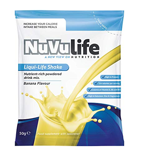 NuVu Life, Liquid-Life Shake. High Calorie, High Protein, Nutrient Rich Powdered Drink Mix for Weight Gain or Meal Replacement (Banana, 7 Sachets)