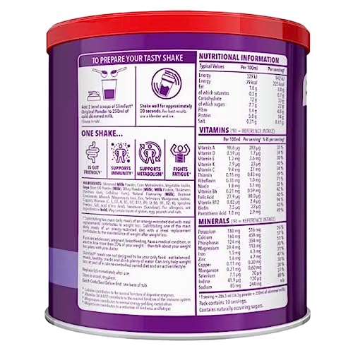 Meal Replacement SlimFast Blueberry Meal Shake Powder 10 Servings 365g Pack of 2 | High in Protein, Source of Fibre, Healthy Shake for Balanced Diet Plan with Vitamins and Minerals