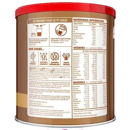Meal Replacement SlimFast Meal Shake Powder Cafe Latte 10 Servings 365g Pack of 2 | High in Protein, Source of Fibre, Healthy Shake for Balanced Diet Plan with Vitamins and Minerals