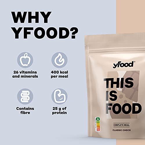 YFood Powder Classic Choco, protein meal replacement, THIS IS FOOD powder, 25g of protein, 17 meals, 26 vitamins & minerals, 1,5kg pack