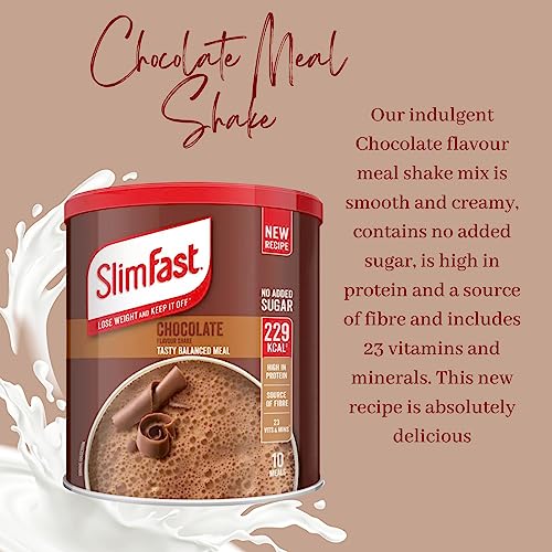 Meal Replacement SlimFast Meal Shake Powder Chocolate 10 Servings 365g Pack of 2 | High in Protein, Source of Fibre, Healthy Shake for Balanced Diet Plan with Vitamins and Minerals