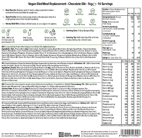 Protein Works - Vegan Diet Meal Replacement Shake | Nutritionally Complete 250 Calorie Meal | Vegan Meal Shake | Plant Based Meal | 14 Servings | Chocolate Silk | 1kg