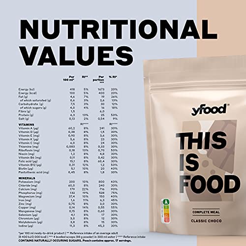 YFood Powder Classic Choco, protein meal replacement, THIS IS FOOD powder, 25g of protein, 17 meals, 26 vitamins & minerals, 1,5kg pack