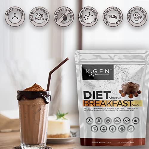 Keto Smart Diet Breakfast Meal Replacement Shake - Vitamin C MCT Protein Powder | Chocolate Hazelnut Keto Drink for Men and Women Active Lifestyle Blended Collagen to Support Healthy Gut and Bones