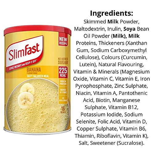 Slim Fast Banana Flavour Shake Powder 584g - 16 Servings Balanced Meal Replacement 225kcal, Rich In Protein, Fibre, 23 Vitamins And Minerals