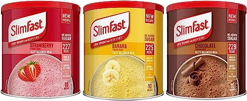 Meal Replacement SlimFast Meal Shake Powder Banana, Strawberry And Chocolate 365g 10 Servings | High in Protein, Source of Fibre, Healthy Shake for Balanced Diet Plan with Vitamins and Minerals