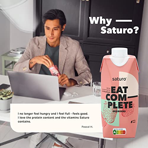 Saturo Meal Replacement Shake Strawberry | Astronaut Food with Protein & 330kcal | Drinkable Food with Valuable Nutrients | 8 x 330ml