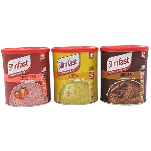 Meal Replacement SlimFast Meal Shake Powder Banana, Strawberry And Chocolate 365g 10 Servings | High in Protein, Source of Fibre, Healthy Shake for Balanced Diet Plan with Vitamins and Minerals