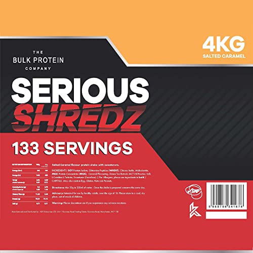 The Bulk Protein Company – Serious Shredz – Diet Whey Protein Powder – Contains L-Carnitine L-Tartrate and Green Tea Extract – Supports Lean Muscle Growth – 4kg (Salted Caramel), 133 Servings