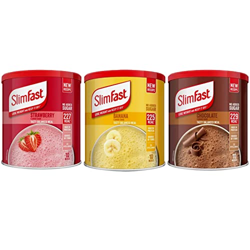 Meal Replacement SlimFast Meal Shake Powder Banana, Strawberry And Chocolate 365g 10 Servings | High in Protein, Source of Fibre, Healthy Shake for Balanced Diet Plan with Vitamins and Minerals