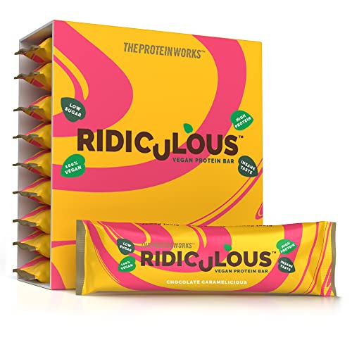 Protein Works - Ridiculous Vegan Protein Bar | Award Winning | 100% Plant Based & Palm Oil Free | High Protein | Chocolate Caramelicious | 9 Bars
