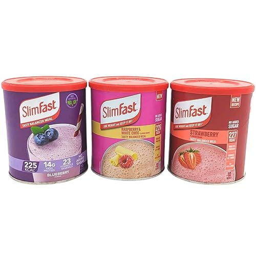 Meal Replacement SlimFast Strawberry, Blueberry And Raspberry & White Chocolate Meal Shake Powder 365g 10 Servings | High in Protein, Source of Fibre, Healthy Shake for Balanced Diet Plan