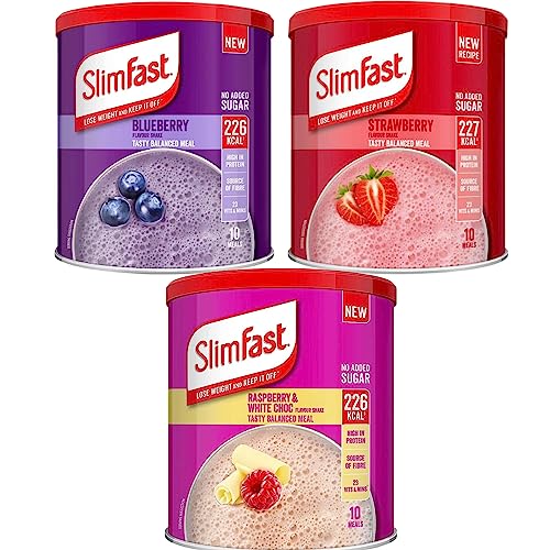 Meal Replacement SlimFast Strawberry, Blueberry And Raspberry & White Chocolate Meal Shake Powder 365g 10 Servings | High in Protein, Source of Fibre, Healthy Shake for Balanced Diet Plan