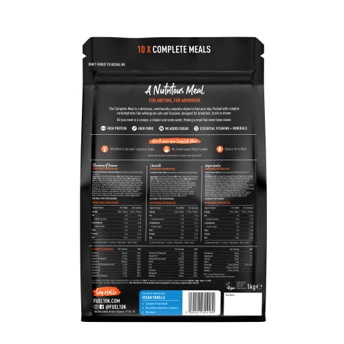 FUEL10K Vegan Vanilla - The Complete Meal Shake - High Protein and Fibre - 10 Servings, 1KG