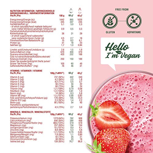 NUPO One Meal + Prime Vegan Powder - Strawberry Love I Tasty meal replacement shakes for a balanced diet plan I High in protein I No added sugars I 24 vitamins and minerals I 360g