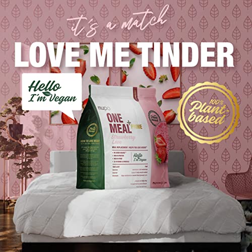NUPO One Meal + Prime Vegan Powder - Strawberry Love I Tasty meal replacement shakes for a balanced diet plan I High in protein I No added sugars I 24 vitamins and minerals I 360g