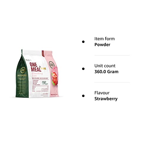 NUPO One Meal + Prime Vegan Powder - Strawberry Love I Tasty meal replacement shakes for a balanced diet plan I High in protein I No added sugars I 24 vitamins and minerals I 360g