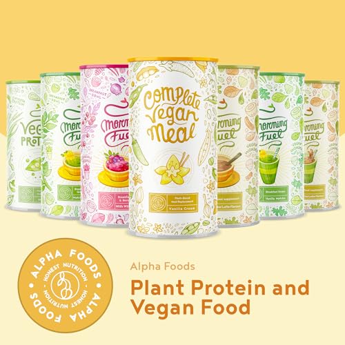 Vegan Meal Replacement Shake - Vanilla Flavour Powder - Plant Based Meal Replacement for Energy and Performance - with Vegan Protein & 24 Vitamins - Protein Shakes Alternative - 1kg Tub - Alpha Foods