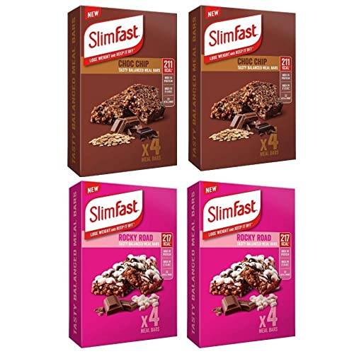 16 Pack Slim Fast Meal Bars - Choc Chip & Rocky Road, Ideal for Weight Loss