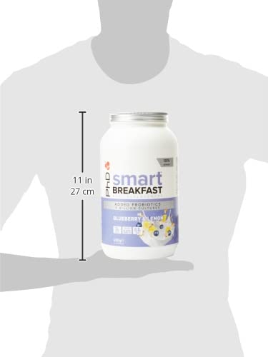 PhD Smart Breakfast Shake, with High Protein, Essential Vitamins & Minerals, Probiotics & Digestive Enzymes, Blueberry & Lemon Flavor, 26 g Protein,10 Servings
