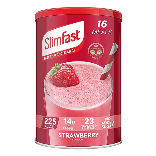 SlimFast Balanced Meal Shake, Healthy Shake for Balanced Diet Plan with Vitamins and Minerals, High in Fibre, Meal Replacement, Strawberry Flavour, 16 Servings, 584 g, Packaging May Vary
