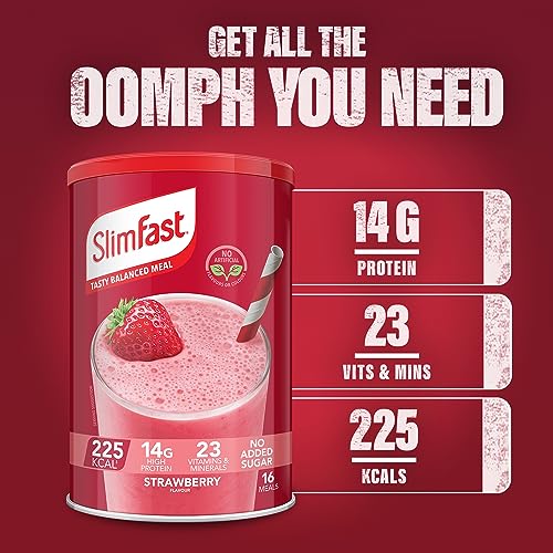 SlimFast Balanced Meal Shake, Healthy Shake for Balanced Diet Plan with Vitamins and Minerals, High in Fibre, Meal Replacement, Strawberry Flavour, 16 Servings, 584 g, Packaging May Vary