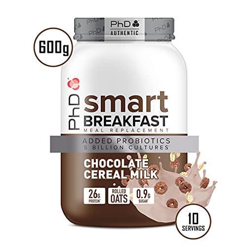 PhD Smart Breakfast Shake, with High Protein, Essential Vitamins and Minerals, Probiotics and Digestive Enzymes, Chocolate Cereal Milk Flavor, 26 g Protein,10 Servings