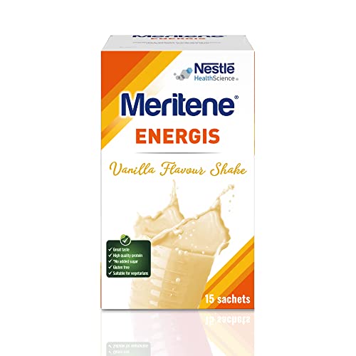 Meritene Energis Vanilla Shake | 30g Shake Powder Sachets, Pack of 15 | Nutritional Shake Mix with Proteins, Vitamins and Minerals