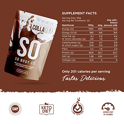 SoBodyCo, CollaSlim, Meal Replacement Shake, Weight Loss Shake, Diet Meal Replacement, Meal Replacement With Added Collagen, Diet Chocolate Shake