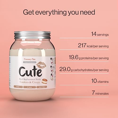 Cute Nutrition Meal Replacement Shake - Protein Shake High in Protein - Cookies & Cream - Vitamins and Minerals - 500 g - Bonus E-book - by TummyTox