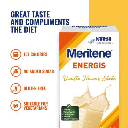 Meritene Energis Vanilla Shake | 30g Shake Powder Sachets, Pack of 15 | Nutritional Shake Mix with Proteins, Vitamins and Minerals
