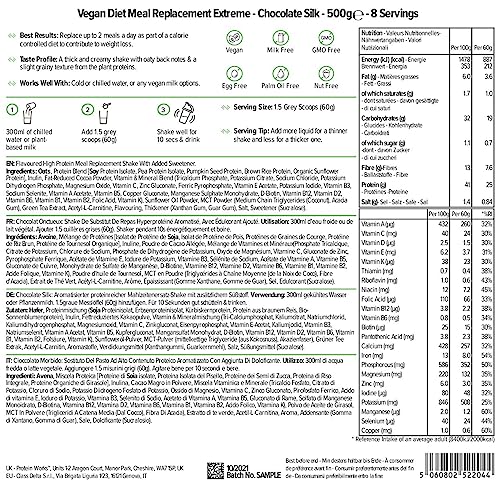 Protein Works - Vegan Diet Meal Replacement Extreme | Plant Based Meal Replacement Shake | Added Vitamins | Aids Weight Loss | 8 Servings | Chocolate Silk | 500g