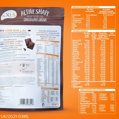 NEW Active Shape by XLS - Meal Replacement Powder Shake for Weight Control and Weight Loss - 23 Vitamins and Minerals - 22 g of Protein - Gluten Free - Chocolate Crush, 250 g