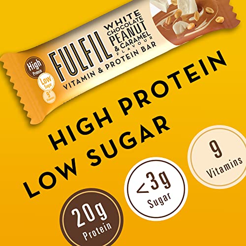 Fulfil Vitamin and Protein Bar (15 x 55 g Bars) — White Chocolate Peanut and Caramel Flavour — 20 g High Protein, 9 Vitamins, Low Sugar