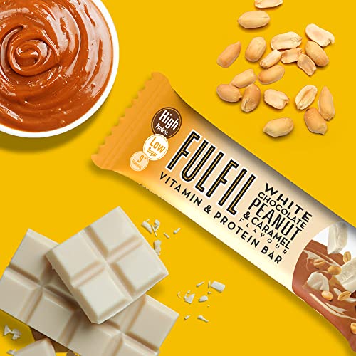 Fulfil Vitamin and Protein Bar (15 x 55 g Bars) — White Chocolate Peanut and Caramel Flavour — 20 g High Protein, 9 Vitamins, Low Sugar