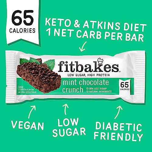 Fitbakes : 65 Calories Mini Mint Chocolate Keto Bars (12x19g) Diabetic Chocolate Keto Snacks, 1 Net Carb, Vegan Protein Bars, Vegan Protein Snacks, Vegan Chocolate Protein Mint Chocolate