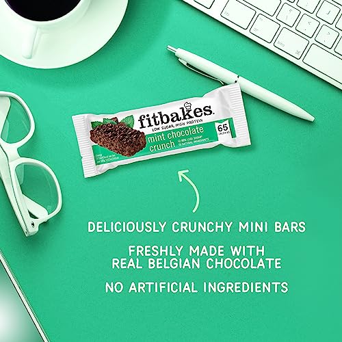 Fitbakes : 65 Calories Mini Mint Chocolate Keto Bars (12x19g) Diabetic Chocolate Keto Snacks, 1 Net Carb, Vegan Protein Bars, Vegan Protein Snacks, Vegan Chocolate Protein Mint Chocolate