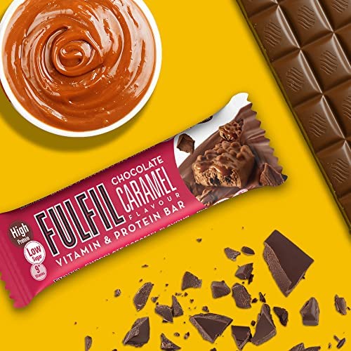 Fulfil Vitamin and Protein Bar (15 x 55 g Bars) — Chocolate Caramel Flavour — 20 g High Protein, 9 Vitamins, Low Sugar