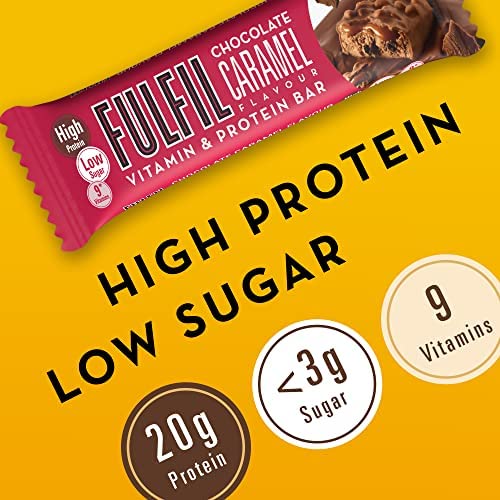 Fulfil Vitamin and Protein Bar (15 x 55 g Bars) — Chocolate Caramel Flavour — 20 g High Protein, 9 Vitamins, Low Sugar