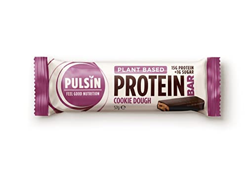 Pulsin - Cookie Dough Vegan Protein Bars - 12 x 57g - 14.8g Protein, 13.9g Fibre, 227 Kcal Per Serving - Gluten Free, Palm Oil Free & Dairy Free Snack Bar
