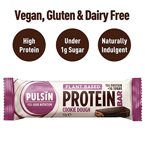 Pulsin - Cookie Dough Vegan Protein Bars - 12 x 57g - 14.8g Protein, 13.9g Fibre, 227 Kcal Per Serving - Gluten Free, Palm Oil Free & Dairy Free Snack Bar