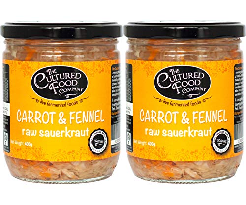 Carrot & Fennel Sauerkraut - Organic, Raw & Unpasteurised - Traditionally Fermented - 2 x 400g Jar - by The Cultured Food Company