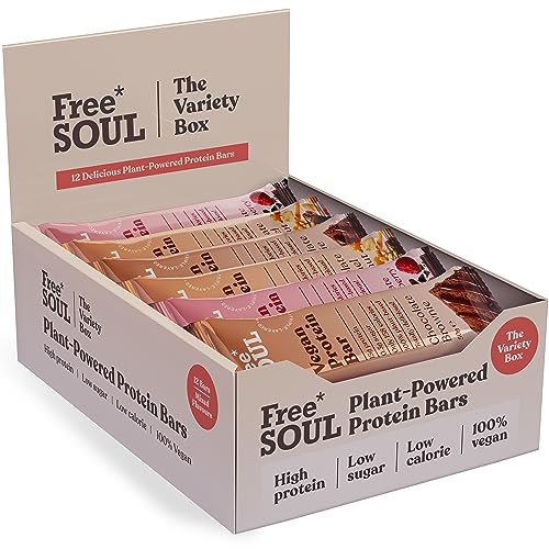 Free Soul Vegan Protein Bar | Plant Based Chocolate Protein Bar | High Protein, Dairy Free, Low Sugar, Low Carb, Sucralose Free, Palm Oil Free | 12 Count (Variety Box)