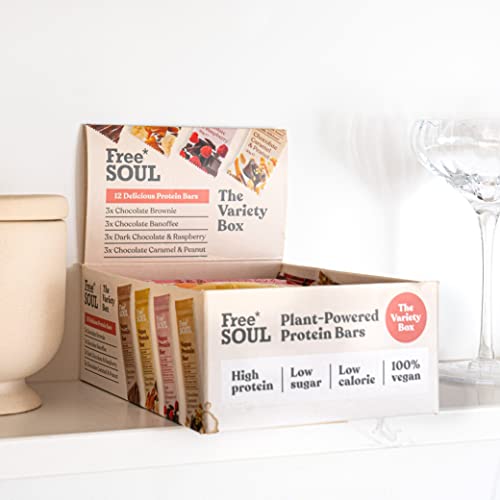 Free Soul Vegan Protein Bar | Plant Based Chocolate Protein Bar | High Protein, Dairy Free, Low Sugar, Low Carb, Sucralose Free, Palm Oil Free | 12 Count (Variety Box)