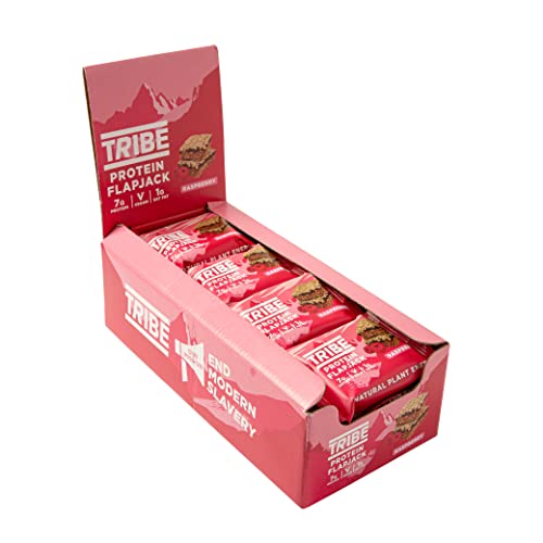 TRIBE Protein Flapjacks - Choc Peanut - Great-Tasting Natural Plant Energy - Vegan, Dairy Free & Gluten Free (12 x 50g Bars) (Raspberry)