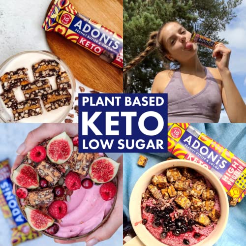 Adonis Peanut Butter & Chocolate High Protein Keto Bars (16x45g) | Vegan & Keto-Friendly | Natural Keto Snacks | Sugar Free, Palm Oil Free | Low Sugar, Low Calorie, Low Carb | Ideal for a Keto Diet