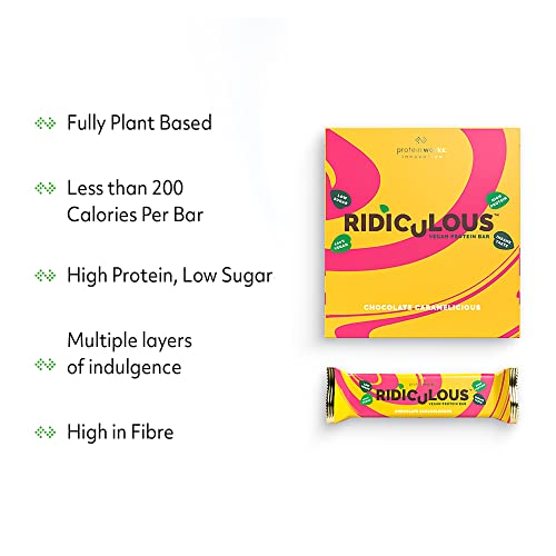 Protein Works - Ridiculous Vegan Protein Bar | Award Winning | 100% Plant Based & Palm Oil Free | High Protein | Chocolate Caramelicious | 9 Bars