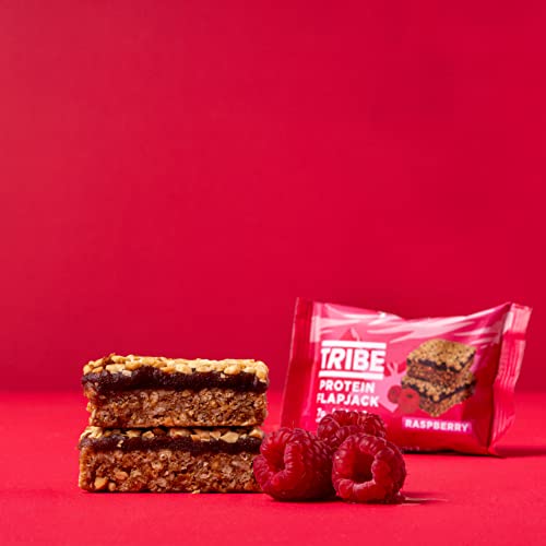 TRIBE Protein Flapjacks - Choc Peanut - Great-Tasting Natural Plant Energy - Vegan, Dairy Free & Gluten Free (12 x 50g Bars) (Raspberry)